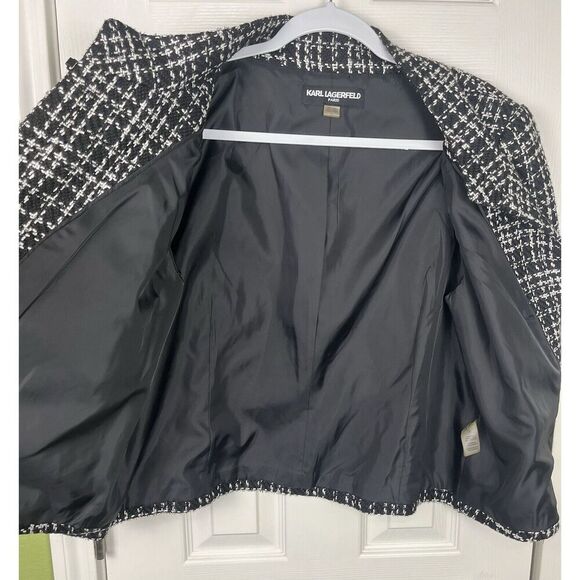 Karl Lagerfeld Paris Black White Tweed Jacket Blazer Women’s Size 16 - Picture 7 of 7